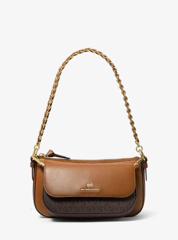 Damske Satchel Taske Michael Kors Jet Set Medium Leather and Logo 4-in-1 Set Čokoláda Žlté - Kabelky Michael Kors Sleva | ZMAIL-6951